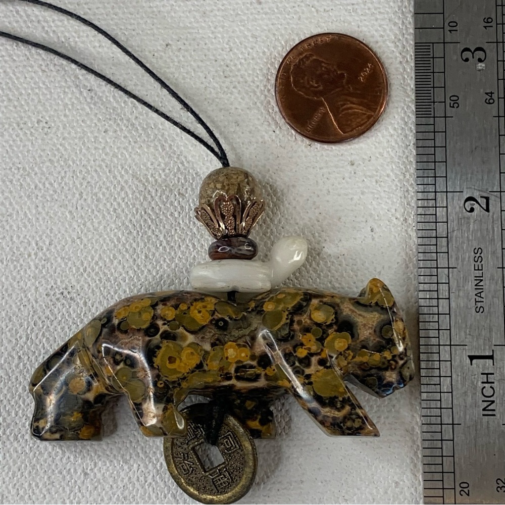 Leopard Skin Jasper Carved Leopard Pendant Necklace Chinese Feng Shui Coin 28" - Picture 16 of 16